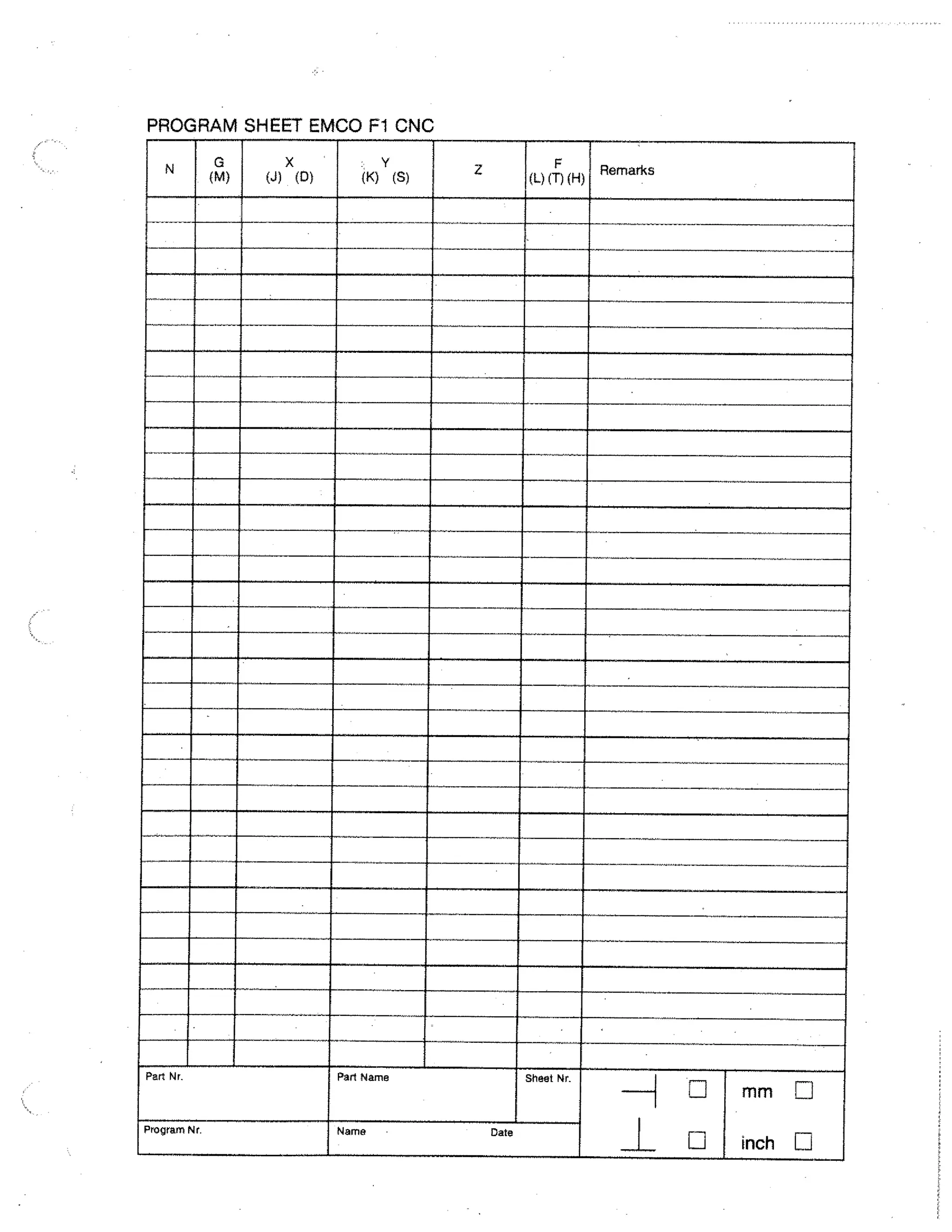PROGRAM SHEET EMCO Fl CNC

 