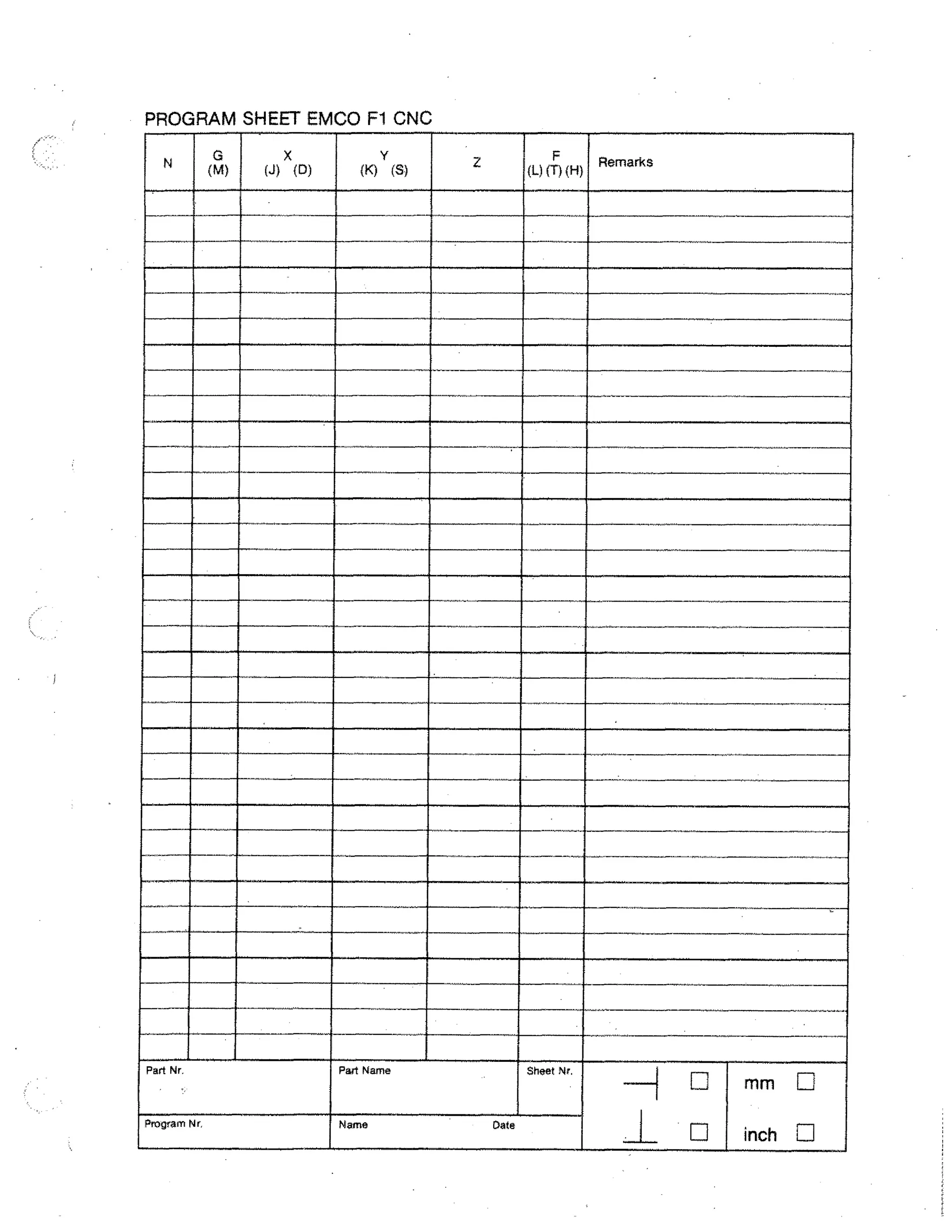 PROGRAM SHEET EMCO Fl CNC

 