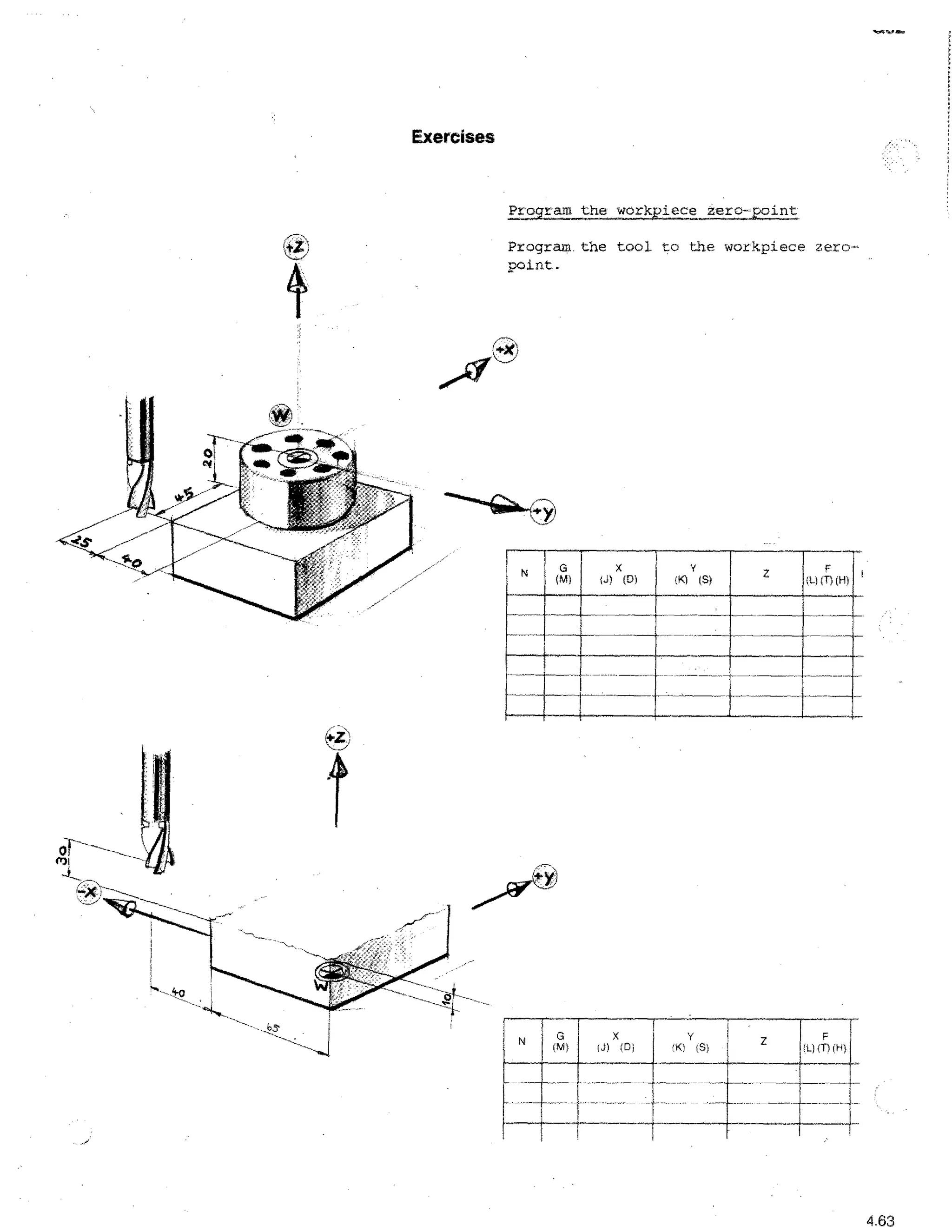 Exercises

Program the workpiece tero-point
Program. the tool to the workpiece zeropoint.

N

N

X

G
(M)

G
IN}

I

-•-

4-

'1'

(D)

ti)

(K)

Z

f

X

j"(

..,t1i

-1-•

(S)

j

i

X

i S)

Z

F
'Li 0":i (F11

F
f t..) IT)

(HI

4

I
--.I--

1

4.63

 