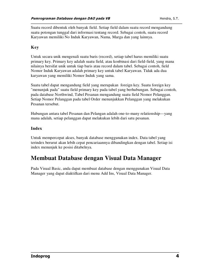 Pemrograman database dengan dao pada vb