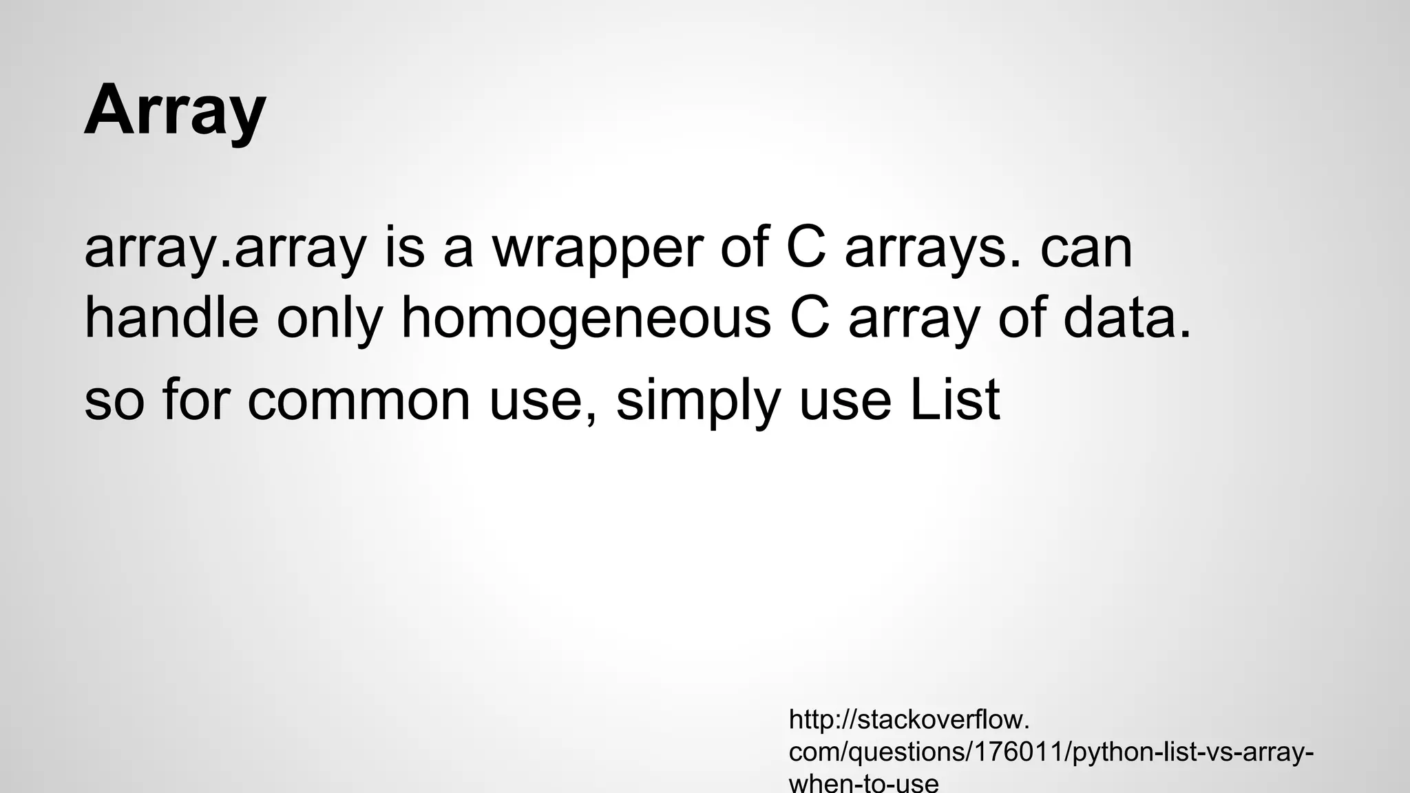 List 
List is a sequence, of elements or items 
[1, 2, 3] 
['ab', 'bc', 'cd', 'de'] 
['ab', 'bc', 1, 2, 1.1, [True, False]] 
 