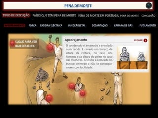 APEDREJAMENTO
O condenado é amarrado e enrolado
num tecido. É cavado um buraco da
altura da cintura, no caso dos
homens e da altura do peito no caso
das mulheres. A vitima é colocada no
buraco de modo a não se conseguir
mexer com facilidade.
 