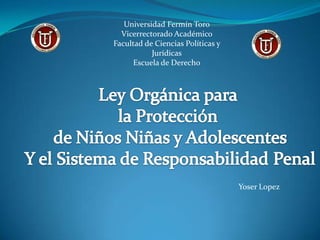Universidad Fermín Toro
Vicerrectorado Académico
Facultad de Ciencias Políticas y
Jurídicas
Escuela de Derecho
Yoser Lopez
 