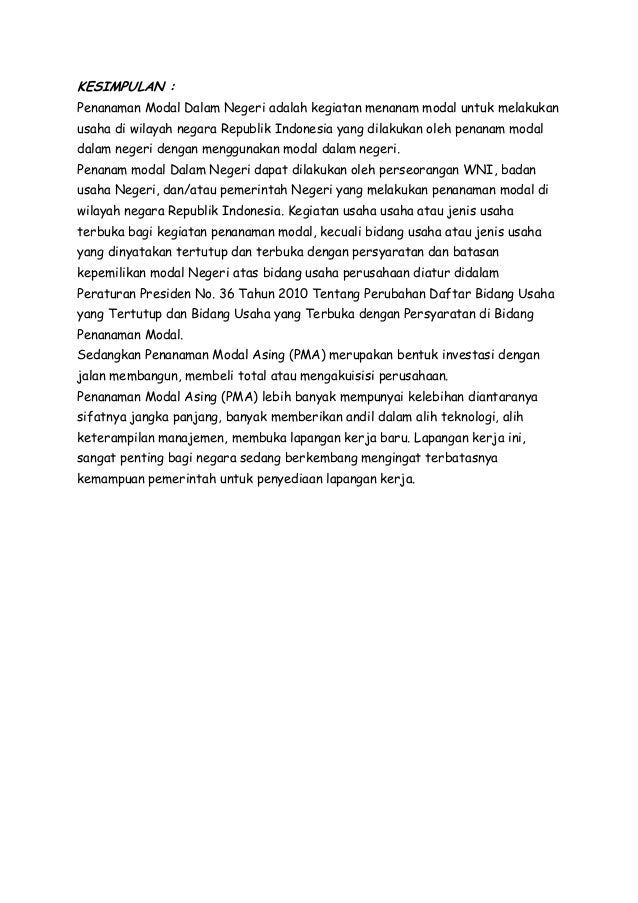 Contoh Makalah Penanaman Modal Dalam Negeri
