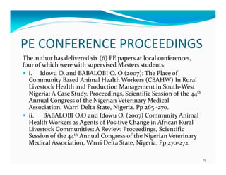 Eight years (2004-2012) of teaching participatory epidemiology at the University of Ibadan, Nigeria