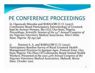 Eight years (2004-2012) of teaching participatory epidemiology at the University of Ibadan, Nigeria