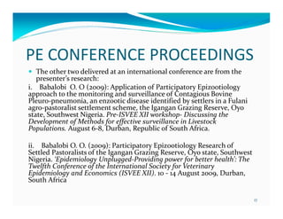 Eight years (2004-2012) of teaching participatory epidemiology at the University of Ibadan, Nigeria