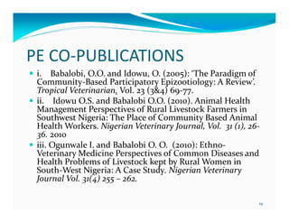 Eight years (2004-2012) of teaching participatory epidemiology at the University of Ibadan, Nigeria