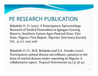Eight years (2004-2012) of teaching participatory epidemiology at the University of Ibadan, Nigeria