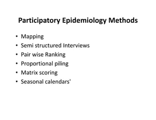 Participatory disease searching using participatory epidemiology techniques in agropastoral and pastoral areas of Mbarara District, Uganda