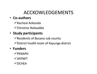 Exploration of community perceived risk factors of diarrheal diseases in Busaana sub county, Kayunga District using participatory epidemiology methods