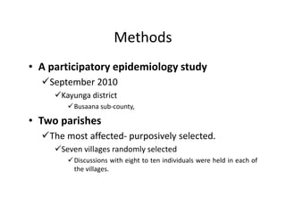 Exploration of community perceived risk factors of diarrheal diseases in Busaana sub county, Kayunga District using participatory epidemiology methods