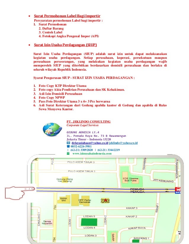 PENGURUSAN IJIN PERUSAHAAN ( PT.JEKLINDO PERSADA ) HUB 