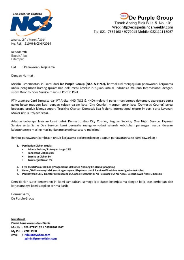 Surat Penawaran Jasa Ekspedisi Jasa Ekspedisi Cargo Jakarta Nct