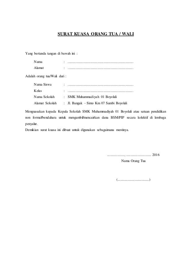 surat kuasa penerimaan BSM PIP