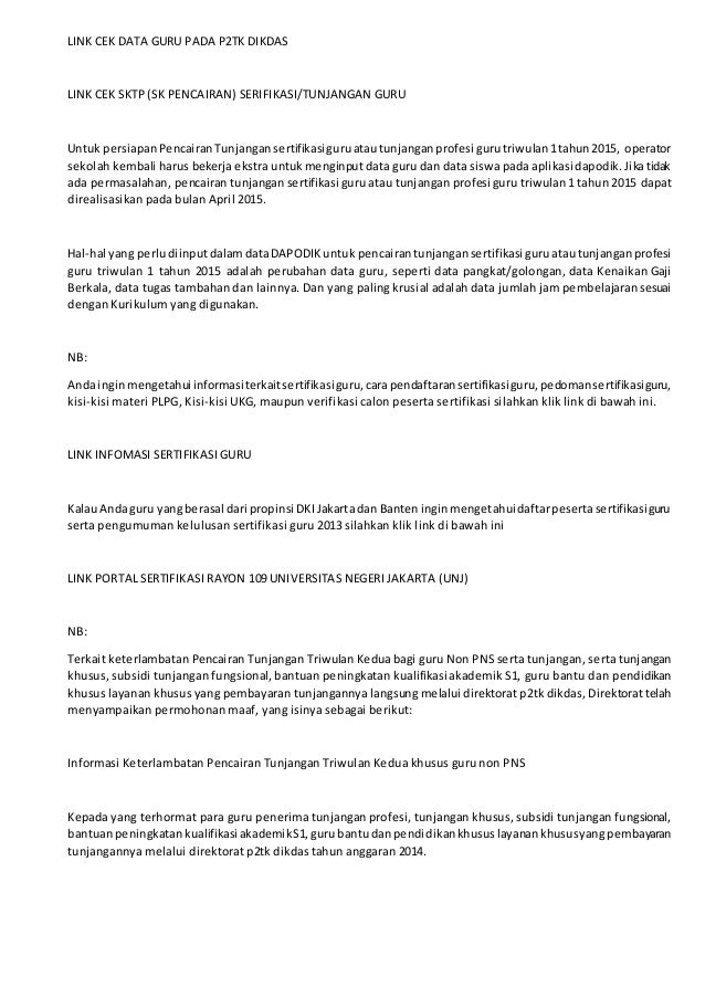 Pencairan Tunjangan Sertifikasi Guru Triwulan 1 Dan 2 Tahun 2015