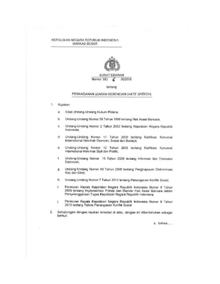 Surat Edaran KAPOLRI (SE) Nomor SE/6/X/2015