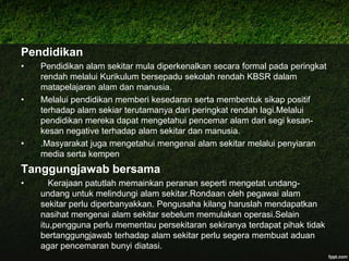 Pencemaran TanahPencemarantanahbermaksudperbuatan yang berlakukepadasesuatukawasansehinggaterjadinyapertukaranwarna,kesuburandanhakisan.Pencemaraninidisebabkanolehbahanbuangansamaadaberbentuk air ataupepejal.Bahanpencemar pula terdiridaripadapencemarorganik,kimiaataufizik.