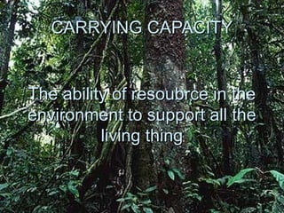 CCAARRRRYYIINNGG CCAAPPAACCIITTYY 
TThhee aabbiilliittyy ooff rreessoouubbrrccee iinn tthhee 
eennvviirroonnmmeenntt ttoo ssuuppppoorrtt aallll tthhee 
lliivviinngg tthhiinngg 
 