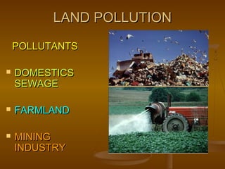 LLAANNDD PPOOLLLLUUTTIIOONN 
PPOOLLLLUUTTAANNTTSS 
 DDOOMMEESSTTIICCSS 
SSEEWWAAGGEE 
 FFAARRMMLLAANNDD 
 MMIINNIINNGG 
IINNDDUUSSTTRRYY 
 