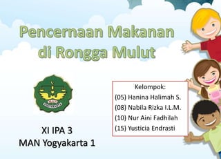 Kelompok:
(05) Hanina Halimah S.
(08) Nabila Rizka I.L.M.
(10) Nur Aini Fadhilah
(15) Yusticia EndrastiXI IPA 3
MAN Yogyakarta 1
 