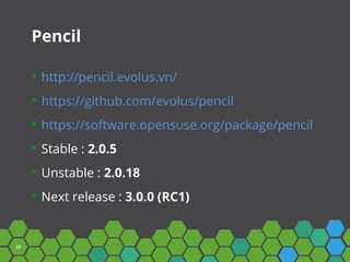 10
Pencil
http://pencil.evolus.vn/
https://github.com/evolus/pencil
https://software.opensuse.org/package/pencil
Stable : ...