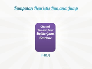 Kumpulan Heuristis Run and Jump


             Casual
           ‘Run-and-Jump’
          Mobile Game
           Heuristic



              [HRJ]
 