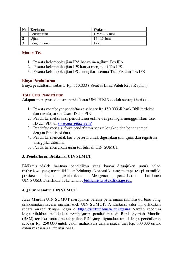Pendaftaran Online Uin Sumatera Utara T A 2017 2018