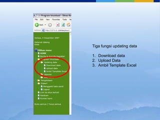 Tiga fungsi updating data
1. Download data
2. Upload Data
3. Ambil Template Excel
 