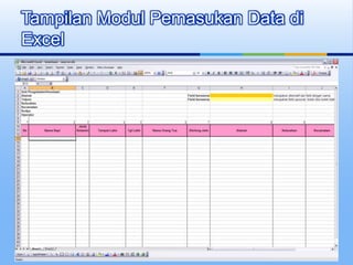 Tampilan Modul Pemasukan Data di
Excel
 