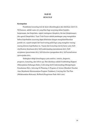 Pendekatan konseling trait n factors | DOCX