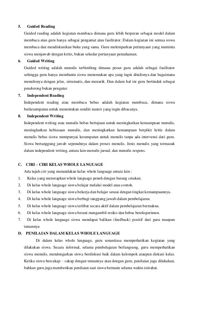 Pendekatan whole language dalam pembelajaran bahasa