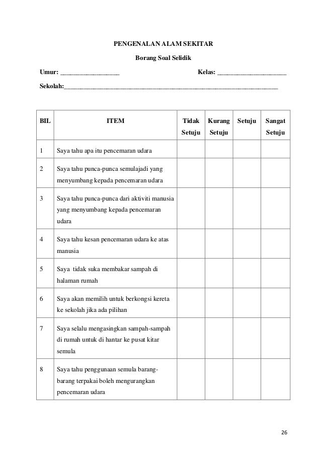 Contoh Borang Soal Selidik Kajian Pdf - Contoh O