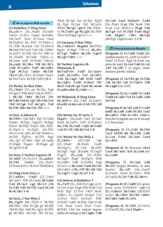 (1) Radjabov, T-Ding Liren
33...c3!–+ [33...£xd5 34.¦xd5
¦xb2+ 35.¢c1 ¦axa2 36.£d8+
(36.¦a5!? ¦xe2 37.¦xa2 ¦xa2
38.£xf5±) 36...¢h7 37.£h4+=;
33...¢f8 34.¥xc4 ¦c6 35.¥b3÷]
34.¥c4 [34.¤xc3 ¦c6! (34...¦ab6μ
35.¥d1!) 35.¤d5 (35.¦c2 £f6–+)
35...£xd5! 36.¦xd5 ¦xb2+–+;
34.¥xa6 cxd2 35.£xd2 ¦xb2+]
34...cxd2 35.¤f6+ ¢f8 36.¤h7+
¢e8! 37.¥xf7+ ¢xf7 38.£xf5+
¢g8 39.¢c2 ¦xb2+ 40.¢d1
¦b1+! [40...¦b1+ 41.¢xd2 ¦xa2+
42.¢e3 ¦e1+ 43.¢f4 ¦xf2+] 0–1
(2) Wesley So-Hou Yifan
57...¦h4!= [57...a4 58.¦h2 ¢g8
59.¦g2+! ¢h8 60.e7 ¦e4 61.¢f7+–
] 58.¦d2 ¦h6+ 59.¢e5 ¦h1
60.¢d6 ¢e8 61.¦g2 ¦d1+! 62.¢e5
¦h1! 63.¦g6 ¢e7 64.¦g7+ ¢e8
65.¢f6 ¦h6+ 66.¢e5 ¦h1 ½–½
(3) Giri, A-Jobava, B
36.¢f3!+– [36.¦h8+ ¢g7 37.¦xb8
£xe4+ 38.¢g1 ¦xg3+!! 39.fxg3
£e3+! 40.¢h2 £e2+! (40...£f2+
41.£g2+–) 41.£g2? (41.¢h1
£e1+=) 41...f3!!; 36.¤d7 £xe4+=;
36.¢f1 ¢g7!÷; 36.¢f3 fxg3
(36...¦g5 37.¦h8+ ¢g7 38.¦xb8)
37.£xg4 £xg4+ 38.¢xg4 g2
39.¦g5+!] 1–0
(4) Saric, I-Vachier Lagrave, M
31.¦d2?? [31.£c1!=] 31...axb2+
32.¢b1 £a2+! [32...£a2+
33.¢xa2 b1£+ 34.¢a3 £b3#] 0–1
(5) Ding Liren-Saric, I
27.¤xd5!+– £xd5 [27...¦xb3
28.¤xe7+ ¢f8 29.¤xc6] 28.£xh3
£e4 29.¦ac1 ¥g5 30.¦c3 ¥f4
31.£d3 £d5 32.£f5 ¥xe5 33.¦c8
f6 34.¦dc1 1–0
(6) Saric, I-Van Wely, L
89...¢g2?! [89...¢h3!–+ 90.¢f2
(90.¦h6+ ¦h4! 91.¦g6 g4 92.¢f2
¦h8 93.¢g1 ¦a8) 90...¦g2+ 91.¢f1
g4 92.¦h6+ (92.¦a6 ¦b2 93.¦a1
¢h2!; 92.¦g8 ¦a2 93.¢g1 ¢g3!)
92...¢g3 93.¦a6 ¦b2 94.¦a3+
¢h2!] 90.¦g7 ¦g3+? [90...¢h3!–
+] 91.¢e4!= g4 92.¦g5! [92.¢f4?
¦f3+! 93.¢xg4 ¦g3+] ½–½
(7) Caruana, F-Hou Yifan
45...¤xh4+!= 46.gxh4 [46.¢h2?
fxg3+ 47.fxg3 ¤f5–+] 46...f3+
47.¢g3 £d6+! 48.¥f4 £g6+!
49.¥g5 £d6+ ½–½
(8) Vachier Lagrave, M-
Wojtaszek, R
20.£xd7+!= ¢xd7 21.¤xe5+
¥xe5 22.¥xf5+ ¢e7 23.¦d7+
¢e8 24.¥xg4 ¦d8 25.f4 ¦xd7
26.¥xd7+ ¢xd7 27.fxe5 ¦h7
28.c5 ¢e6 29.¦g4 ¢xe5 30.¦a4 a6
31.cxb6 cxb6 32.¥xb6 ½–½
(9) Wojtaszek, R-Ding Liren
62...b5!!–+ [62...¦d4? 63.¥a6÷]
63.cxb5 c4 64.¥e4 c3 65.¢f4 ¦d2
0–1
(10) Wesley So, W-Saric, I
24.g4!+– [24.¥xd5 ¦xe5 25.¦xe5
£xe5 26.¥xf7+ ¤xf7 27.£xb4±]
24...£f6 25.¥xd5 ¤xd5 26.£xd5
¤c6 27.¤f3 ¦d8 28.£e4 1–0
(11) Wesley So-Van Wely, L
27.¥b3!+– [27.¤d5! ¦g8
(27...£xd5 28.£xd5 ¤xd5
29.¥xg7+; 27...¤e8 28.¥h5)
28.¦xg7 ¦xg7 29.¥xf6; 27.¦xg7?
£xg7] 27...¥e6 [27...£xb3
28.¦xg7! ¢xg7 29.£g5+ ¢h8
30.¥xf6+ ¦xf6 31.£xf6+ ¢g8
32.¦e1+–] 28.¥xe6 £xe6 29.¦e1!
[29.¤d5!+–] 29...£f7 30.¤d5 ¤h5
31.¥xg7+ ¤xg7 32.¦e7 1–0
(12) Jobava, B-Radjabov, T
51...¢e7? [51...¢e8 52.¤xg6 ¥c3²
53.¤e5 ¥xa5 54.g6 ¢f8 55.d6 ¤c5
56.f5 ¢g7 57.¢e3 ¤b7! 58.d7
¥d8!=; 51...¥xe5!? 52.fxe5 ¤c5
53.¢e3 ¢e7! 54.¢e2! ¢d7
55.¢d1! ¤a6!! 56.¢d2 ¤b4 57.d6
¤c6 58.a6 ¤xe5 59.a7 ¤c4+
60.¢d3 ¤b6 las negras logran
tablas de milagro] 52.¤xg6+ ¢d6
53.¤e5! ¥xe5 54.fxe5+ ¢xd5
[54...¢xe5 55.g6 ¢f6 56.d6 ¤b8
57.a6 ¤c6 58.d7+–] 55.g6 ¢e6
56.¢g4 ¤c7 57.¢h5 ¢xe5 58.g7
¤e8 59.g8£ ¤f6+ 60.¢g5
[60.¢g5 ¤xg8 61.a6+–] 1–0
[Pregunta 1] 11.¤xd5 £xd5 [No
cambia mucho 11...exd5 12.¥xh7+
¢xh7 13.£c2+ ¢g8 14.£xc6 con
peón de más] 12.¥e4 £d6 13.¤e5
¥b7 14.¥f4! Y el negro como
mínimo pierde calidad.
[Pregunta 2] 14.£h5 g6 15.£h6
¥f6 16.¦h5 ¦e8 17.£xh7+ ¢f8
18.¥xg6! [18.¦e5!?]
[Pregunta 3] 12...¤xd4? 13.¤xd4
£xd4 14.¦ad1 £c5 15.¥xf6 ¥xf6
16.£e4
[Pregunta 4] 16.¦d3 ¥a6 17.¤xd5
exd5! 18.¥xf6 ¥xf6 19.¦h3 ¥xe2
20.¥xh7+ ¢h8 21.¥f5+ ¥h4!–+
Esta fue la jugada que se le escapó
a T. Petrosian.
[Pregunta 5] 17...£d5 18.£h3
¦xc3 19.f3!! h6 20.¥xf6 ¥xf6
21.¥e4 £xe4 22.¦xe4 ¥xe4
23.¤d7±
[Pregunta 6] No funciona 19.c4
¥xc4 20.¤xc4 ¦xc4 21.¦xe6 por
21...¦xd4
[Pregunta 7] 19.¦xe6 ¥d8
20.¦e7! [Según Houdini, la más
fuerte] 20...¦d7 [20...¥xe7?
21.£xc8+ £xc8 22.¤xe7+ ¢h8
23.¤xc8] 21.¦e3 £d6 22.¦de1+–
[Pregunta 8] 27.¤xd8! [Un grave
error sería 27.£e8+?? ¤g8!–+]
27...£xh2+! 28.¢xh2 [28.¢f1??
¥c4+] 28...¦h5+ 29.£h3 ¦xh3+
30.¢xh3 ¦xd8 31.¦e7±
[Pregunta 9] 31.£d7! [31.£e7!;
31.£xa2?!] 31...¦xc3 32.g4+–
¶ Así se jugó en Wijk aan Zee
¶ Curso práctico de Zlotnik
Soluciones
30
 