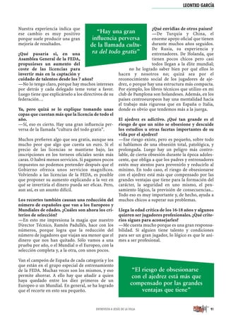 Nuestra experiencia indica que
ese cambio es muy positivo
porque suele producir una gran
mejoría de resultados.
¿Qué pasaría si, en una
Asamblea General de la FEDA,
propusieses un aumento del
coste de las licencias para
invertir más en la captación y
cuidado de talentos desde los 7 años?
—No lo tengo claro, porque hay muchos intereses
por detrás y cada delegado teme votar a favor.
Luego tiene que explicárselo a los directivos de su
federación…
Ya, pero quizá se lo explique tomando unas
copas que cuestan más que la licencia de todo el
año.
—Sí, eso es cierto. Hay una gran inﬂuencia per-
versa de la llamada “cultura del todo gratis”.
Muchos preﬁeren algo que sea gratis, aunque sea
mucho peor que algo que cuesta un euro. Si el
precio de las licencias se mantiene bajo, las
inscripciones en los torneos oﬁciales serán más
caras. O habrá menos servicios. Si pagamos pocos
impuestos no podemos pretender después que el
Gobierno ofrezca unos servicios magníﬁcos.
Volviendo a las licencias de la FEDA, es posible
que proponer su aumento explicando a la vez en
qué se invertiría el dinero pueda ser eﬁcaz. Pero,
aun así, es un asunto difícil.
Los recortes también causan una reducción del
número de españoles que van a los Europeos y
Mundiales de edades. ¿Cuáles son ahora los cri-
terios de selección?
—En esto me impresiona la magia que nuestro
Director Técnico, Ramón Padullés, hace con los
números, porque logra que la reducción del
número de jugadores que viajan sea menor que el
dinero que nos han quitado. Sólo vamos a una
prueba por año, o el Mundial o el Europeo, con la
selección completa y, a la otra, con unos pocos.
Van el campeón de España de cada categoría y los
que están en el grupo especial de entrenamiento
de la FEDA. Muchas veces son los mismos, y eso
permite ahorrar. A ello hay que añadir a quien
haya quedado entre los diez primeros de un
Europeo o un Mundial. En general, se ha logrado
que el recorte en esto sea pequeño.
¿Qué envidias de otros países?
—De Turquía y China, el
enorme apoyo oﬁcial que tienen
durante muchos años seguidos.
De Rusia, su experiencia y
entrenadores. De Holanda, que
tienen pocos chicos pero casi
todos llegan a la élite mundial;
no he logrado saber bien por qué ellos lo
hacen y nosotros no; quizá sea por el
reconocimiento social de los jugadores de aje-
drez, o porque hay una estructura más compacta.
Por ejemplo, los libros técnicos que utilizo en mi
club de Pamplona son holandeses. Además, en los
países centroeuropeos hay una mentalidad hacia
el trabajo más rigurosa que en España o Italia,
donde es obvio que tendemos más a la juerga.
El ajedrez es adictivo. ¿Qué tan grande es el
riesgo de que un niño se obsesione y descuide
los estudios u otras facetas importantes de su
vida por el ajedrez?
—Ese riesgo existe, pero es pequeño, sobre todo
si hablamos de una obsesión total, patológica, y
prolongada. Luego hay un peligro más contro-
lable, de cierta obsesión durante la época adoles-
cente, que obliga a que los padres y entrenadores
estén muy atentos para prevenirlo y reducirlo al
mínimo. En todo caso, el riesgo de obsesionarse
con el ajedrez está más que compensado por las
grandes ventajas que tiene para la formación del
carácter, la seguridad en uno mismo, el pen-
samiento lógico, la previsión de consecuencias...
Todo eso es muy importante y, de hecho, ayuda a
muchos chicos a superar sus problemas.
Llega la edad crítica de los 16-18 años y algunos
quieren ser jugadores profesionales. ¿Qué crite-
rios sigues para aconsejarles?
—Me cuesta mucho porque es una gran responsa-
bilidad. Si alguien tiene talento y condiciones
para ser un gran jugador, lo lógico es que le ani-
mes a ser profesional.
LEONTXO GARCÍA
91ENTREVISTA A JESÚS DE LA VILLA
“Hay una gran
inﬂuencia perversa
de la llamada cultu-
ra del todo gratis”
“El riesgo de obsesionarse
con el ajedrez está más que
compensado por las grandes
ventajas que tiene”
 