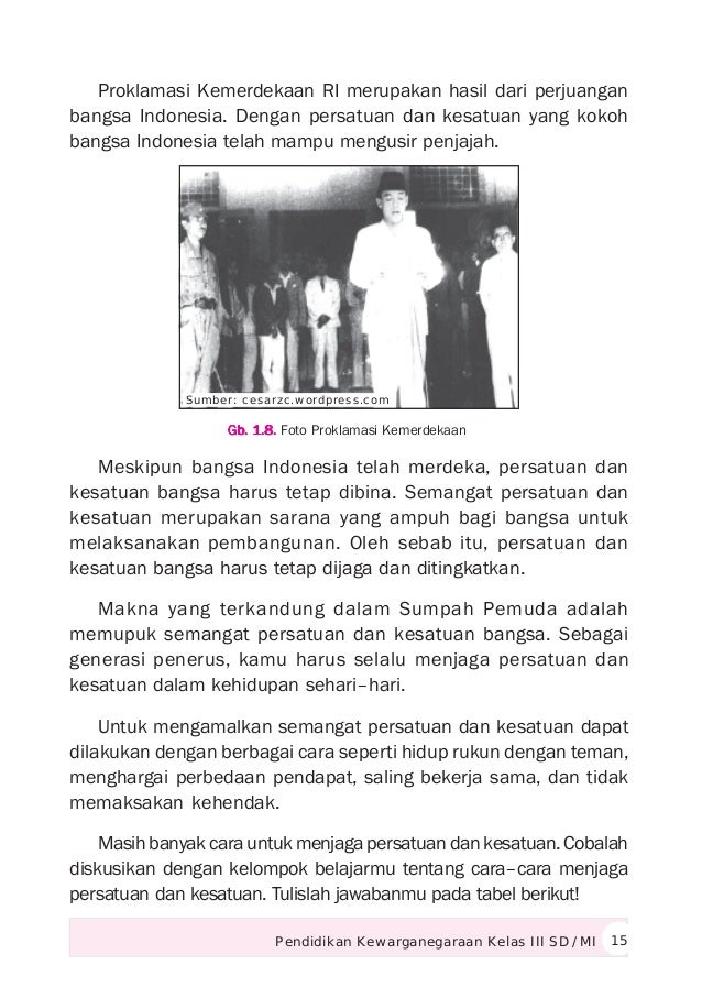 peristiwa proklamasi menunjukkan sikap Pendidikan kewarganegaraan Kelas 3 SD