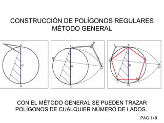 CONSTRUCCIÓN DE POLÍGONOS REGULARES
MÉTODO GENERAL

CON EL MÉTODO GENERAL SE PUEDEN TRAZAR
POLÍGONOS DE CUALQUIER NÚMERO DE LADOS.
PAG 148

 