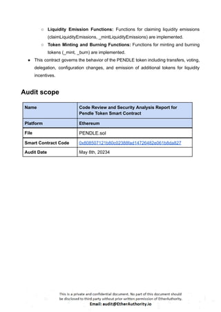 Pendle Token – Smart Contract Security Audit Report by EtherAuthority | PDF
