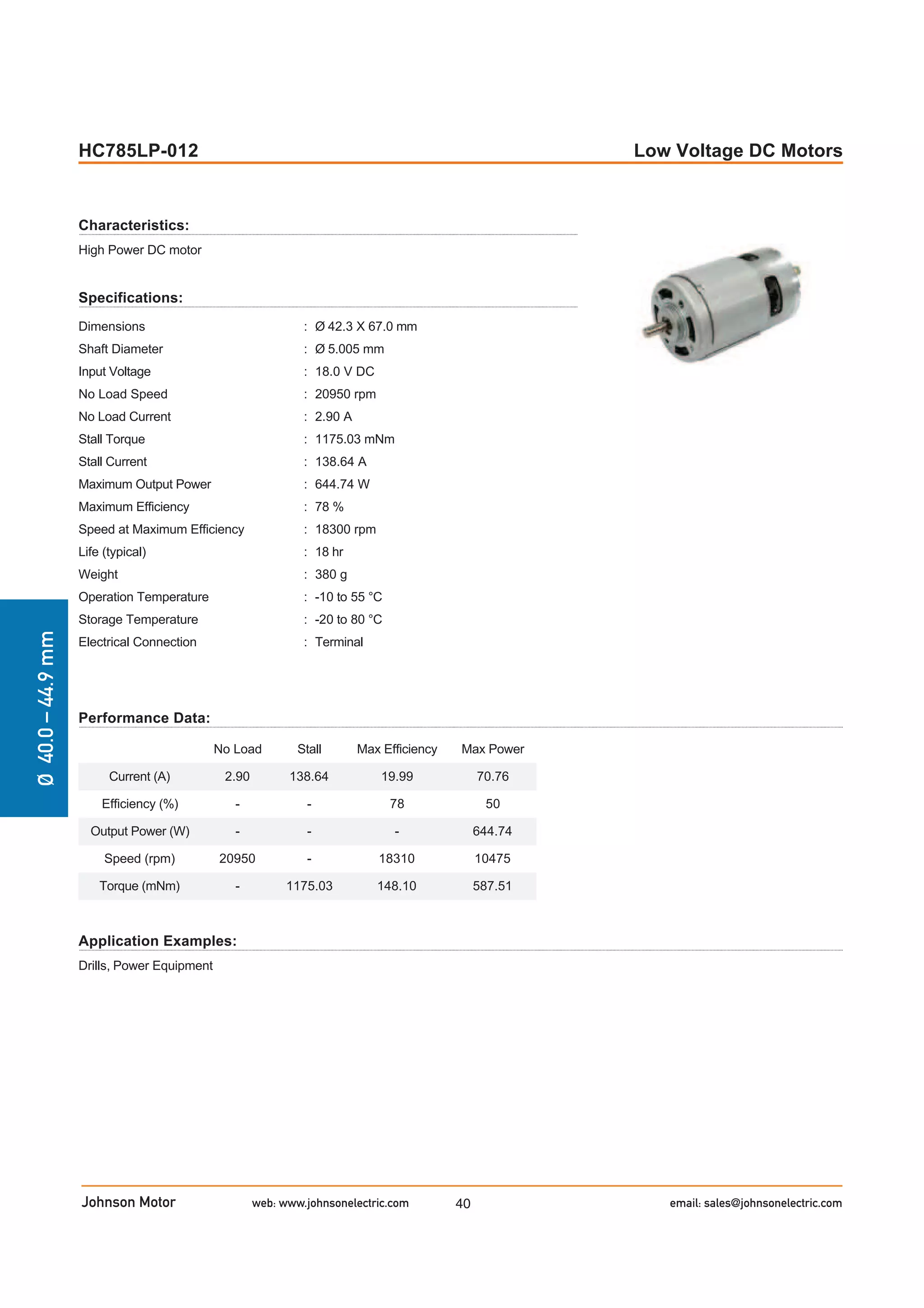 Johnson Motor web: www.johnsonelectric.com email: sales@johnsonelectric.com40
Ø40.0–44.9mm
 