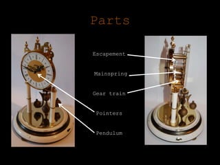 PartsEscapementMainspringGear trainPointersPendulum