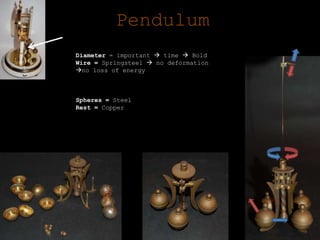 PendulumDiameter = important time BoldWire = Springsteel nodeformationno loss of energySpheres = SteelRest = Copper