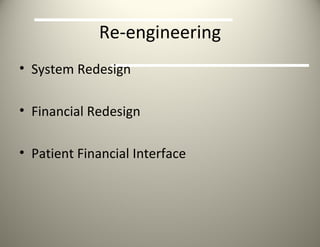Re-engineering System Redesign Financial Redesign Patient Financial Interface 