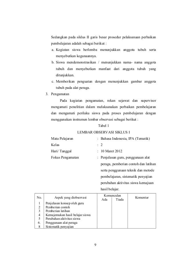 Contoh Laporan Penelitian Tindakan Sekolah Sd Doc