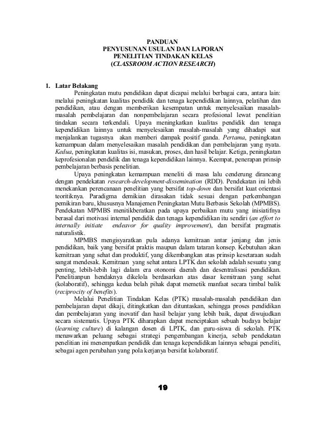 Penelitian tindakan kelas ( ptk ) & contoh karya tulis 