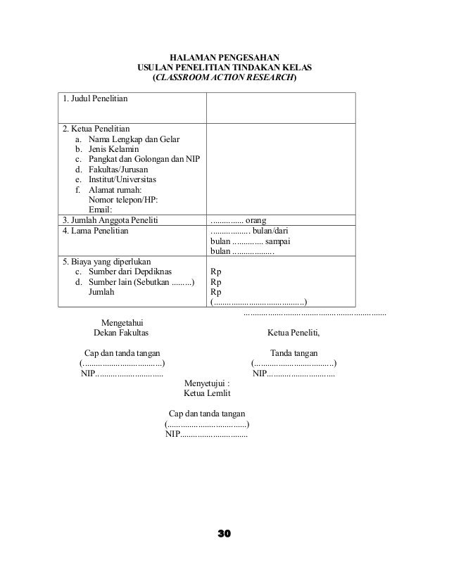 Penelitian tindakan kelas ( ptk ) & contoh karya tulis 