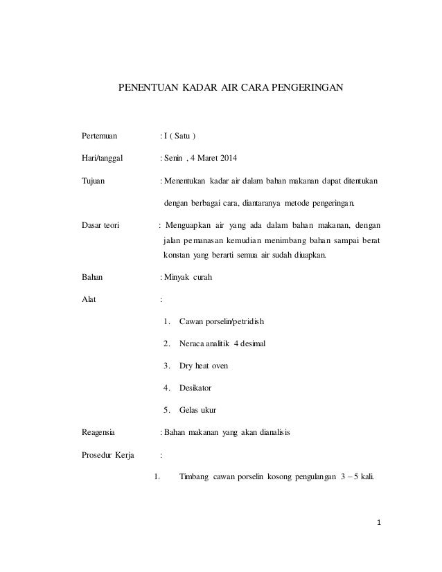 Penentuan Kadar Air Cara Pengeringan