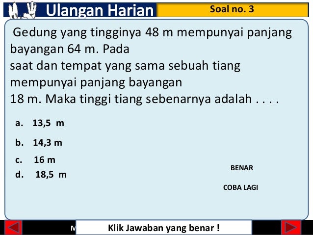 Contoh Soal Penerapan Kesebangunan Pada Soal Cerita ...
