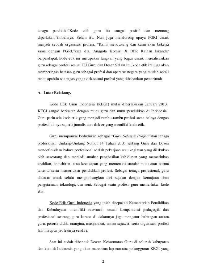 Penerapan Kode Etik Pada Profesi Guru
