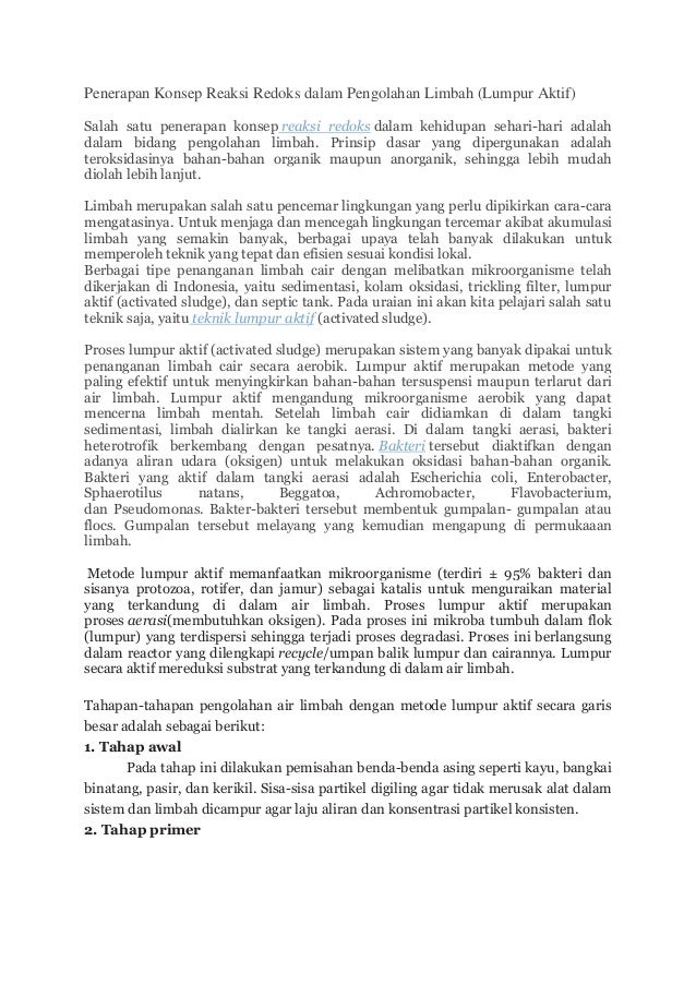 Penerapan Konsep Reaksi Redoks Dalam Pengolahan Limbah