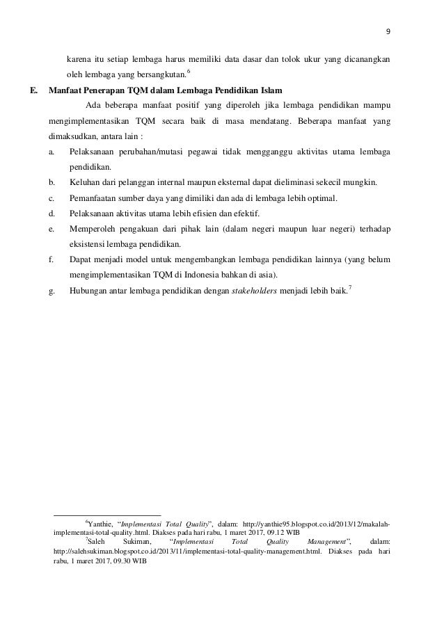 Penerapan Tqm Dalam Lembaga Pendidikan Islam